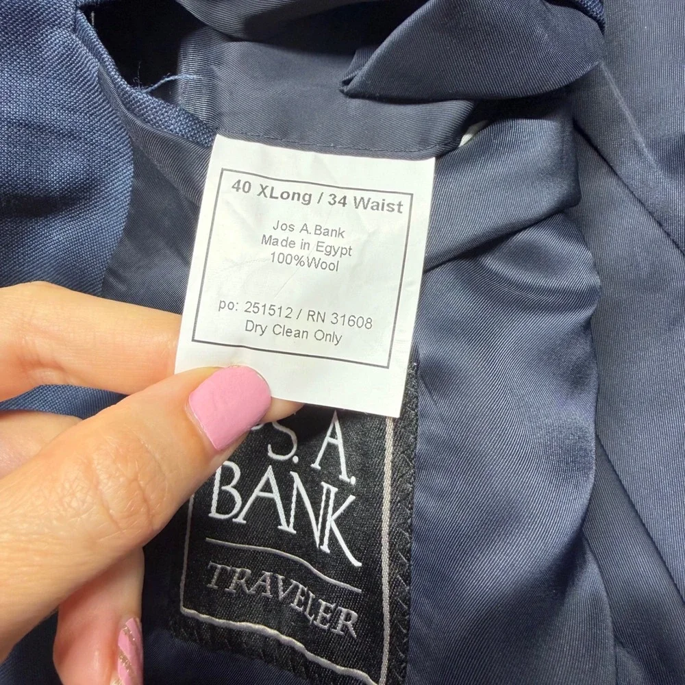 Jos A Bank Traveler Sport Coat 40XL Slim Fit Blue 100% Wool Blazer Extra Long